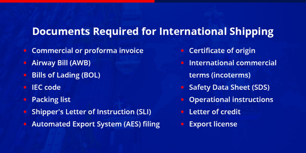 documents required for international shipping